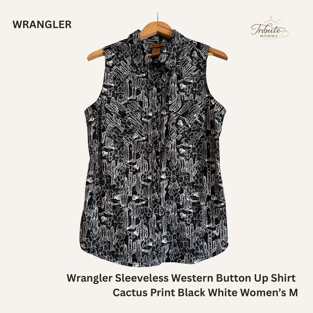 Wrangler Sleeveless Cactus Western Dome Button Up Shirt Women’s M